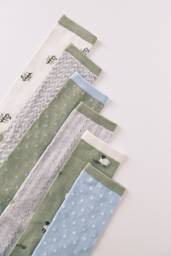 Women'secret Pack de 6 calcetines largos de algodón con forma de oveja  estampado