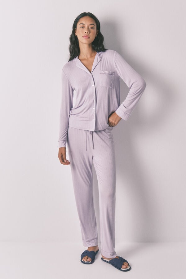 Womensecret Pijama camisera largo de viscosa color lila rosa