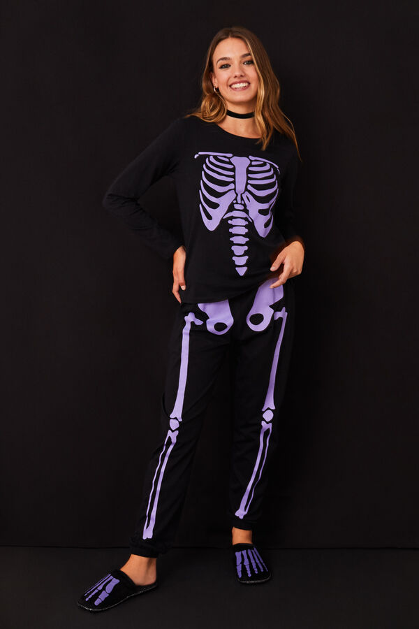 Womensecret Pijama 100% algodón negro esqueleto negro