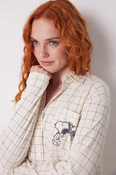 Womensecret Pijama camisera 100% algodón cuadros marfil