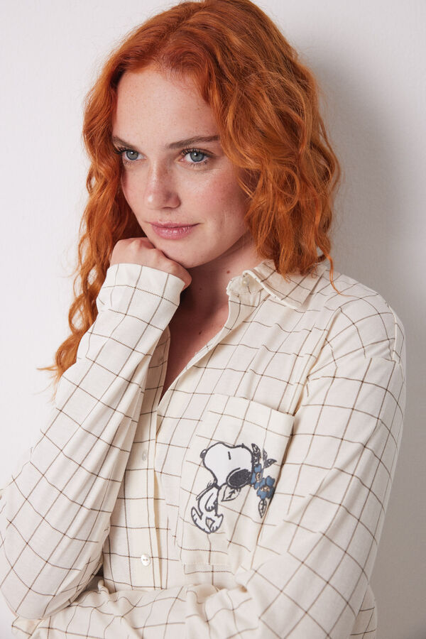 Womensecret Pijama camisera 100% algodón cuadros marfil