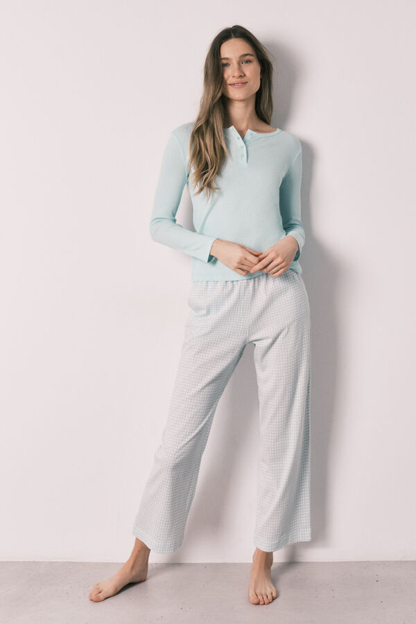 Women'secret Pijama larga cuadros Vichy de algod&oacute;n verde verde