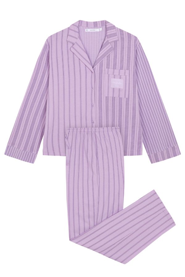 Women'secret Pijama larga camisera de rayas lila estampado