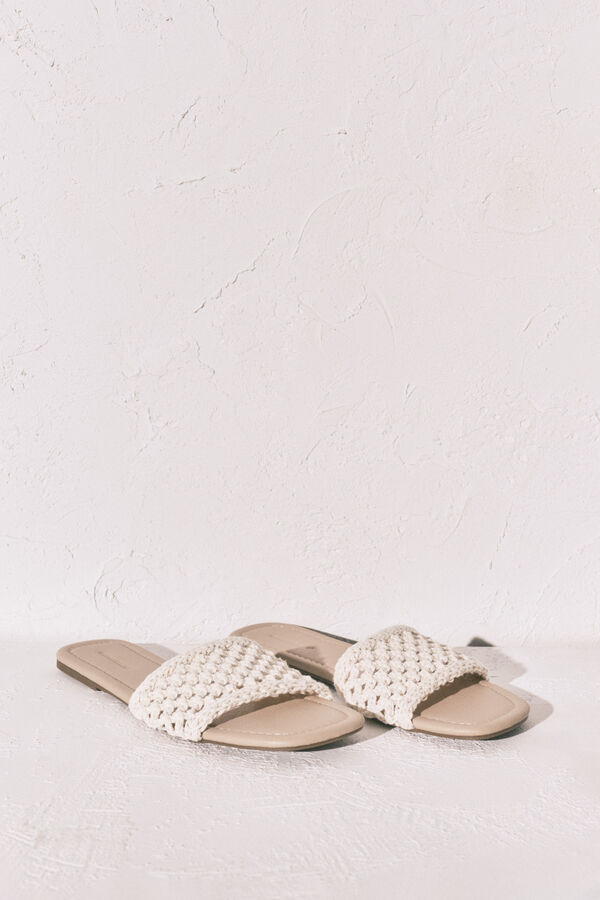 Women'secret Sandalias de pala de crochet beige marfil