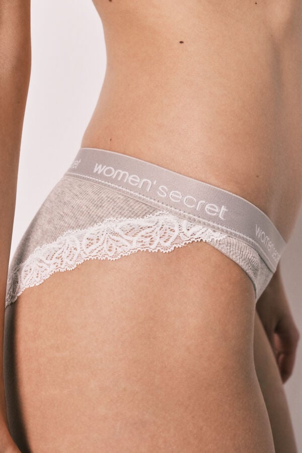Women'secret Panty cl&aacute;sica de algod&oacute;n acanalado caf&eacute; nude