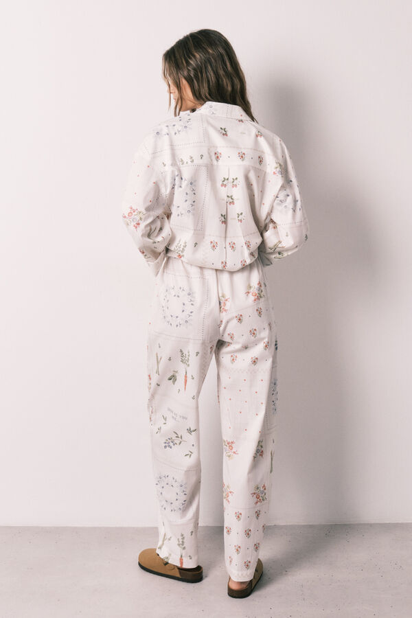 Women'secret Pantal&oacute;n largo 100% algod&oacute;n estampado floral blanco