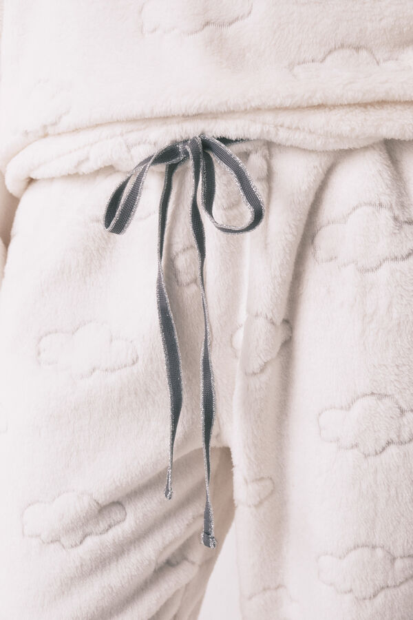 Women'secret Pijama larga estampado de nubes de polar gris gris