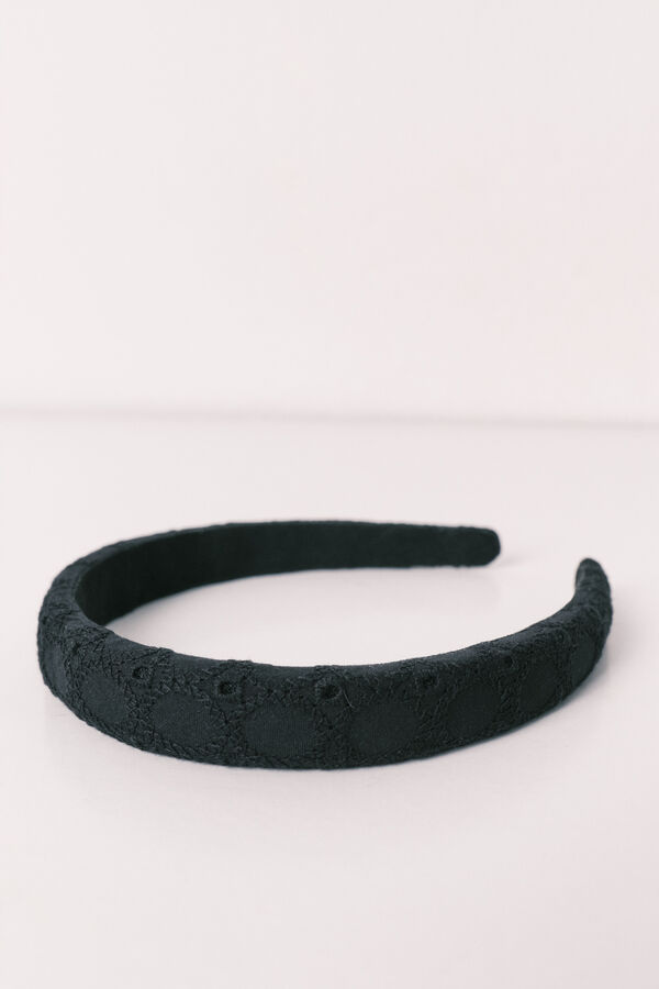 Women'secret Diadema de pelo bordado suizo negro negro