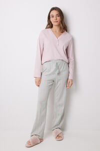Womensecret Pantalón largo 100% algodón rayas verde