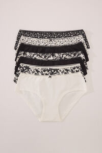 Womensecret Pack de 7 panties anchas de algodón con estampado mixto B&N negro
