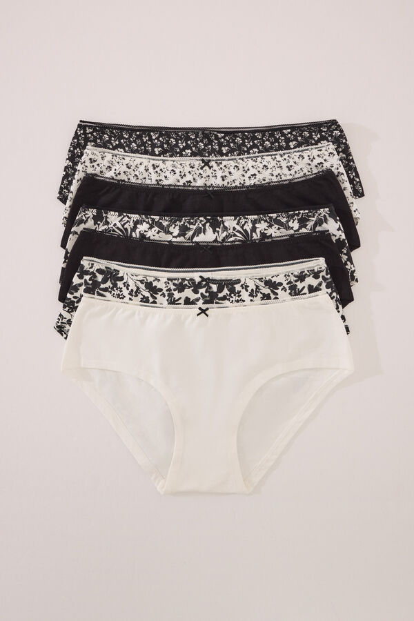 Womensecret Pack de 7 panties de algodón de tiro alto con estampado mixto B&N negro
