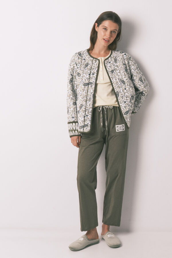 Women'secret Pantal&oacute;n largo de algod&oacute;n verde kaki