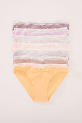Womensecret Pack de 7 panties clásica de algodón mezcla colores encaje blanco