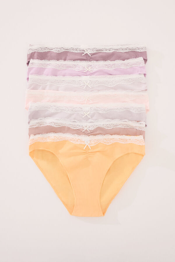 Womensecret Pack de 7 panties clásica de algodón mezcla colores encaje blanco