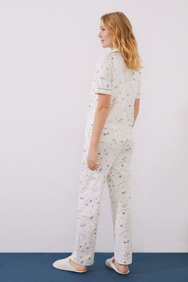 Womensecret Pijama camisera 100% algodón beige estampado estampado