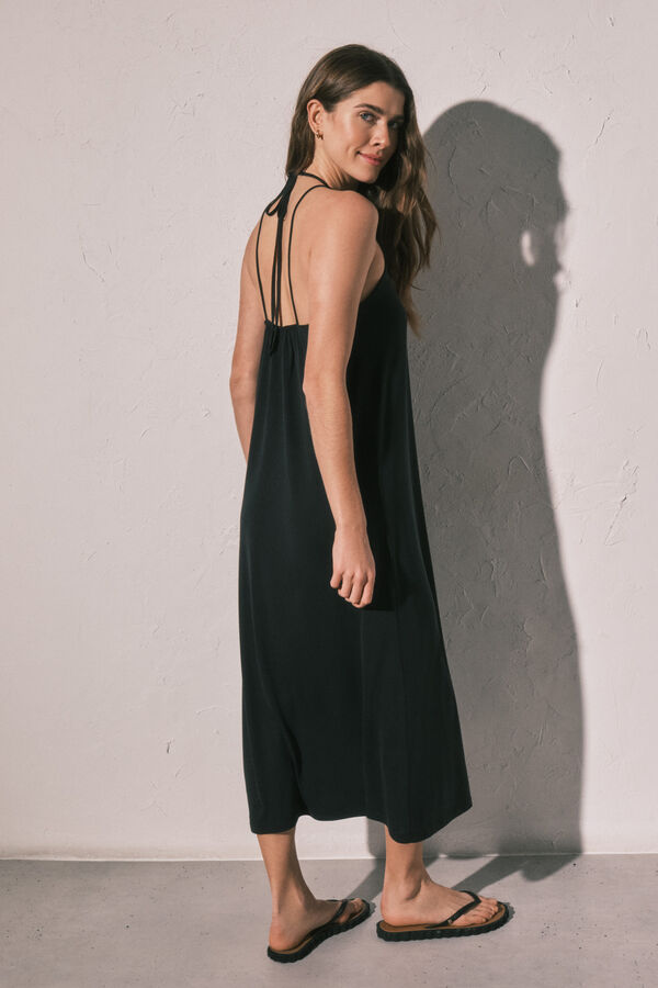 Women'secret Vestido largo fluido negro negro