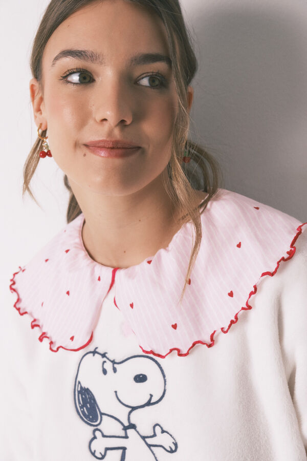 Women'secret Pijama larga de polar Snoopy marfil