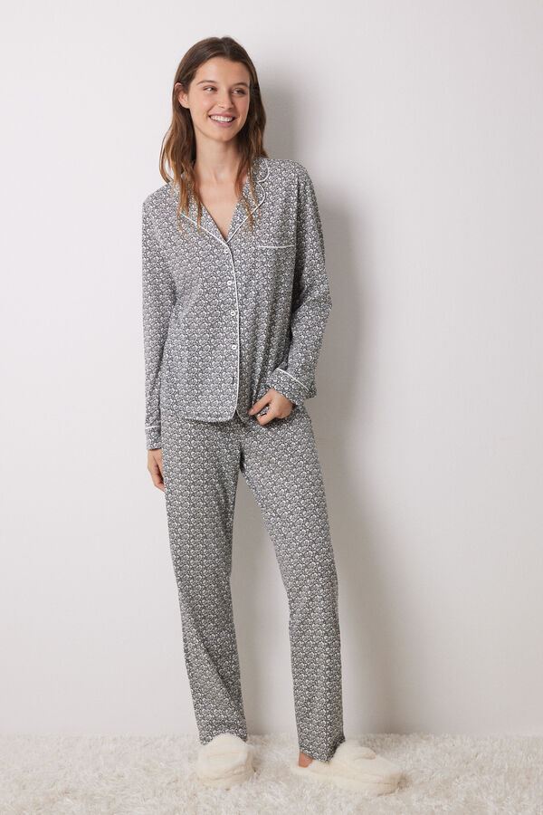 Womensecret Pijama camisera 100% algodón flores gris