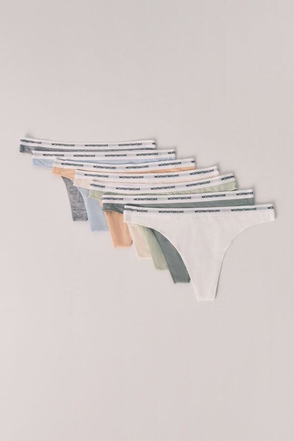 Women'secret Pack 7 tangas de algod&oacute;n lisas con logo multicolor
