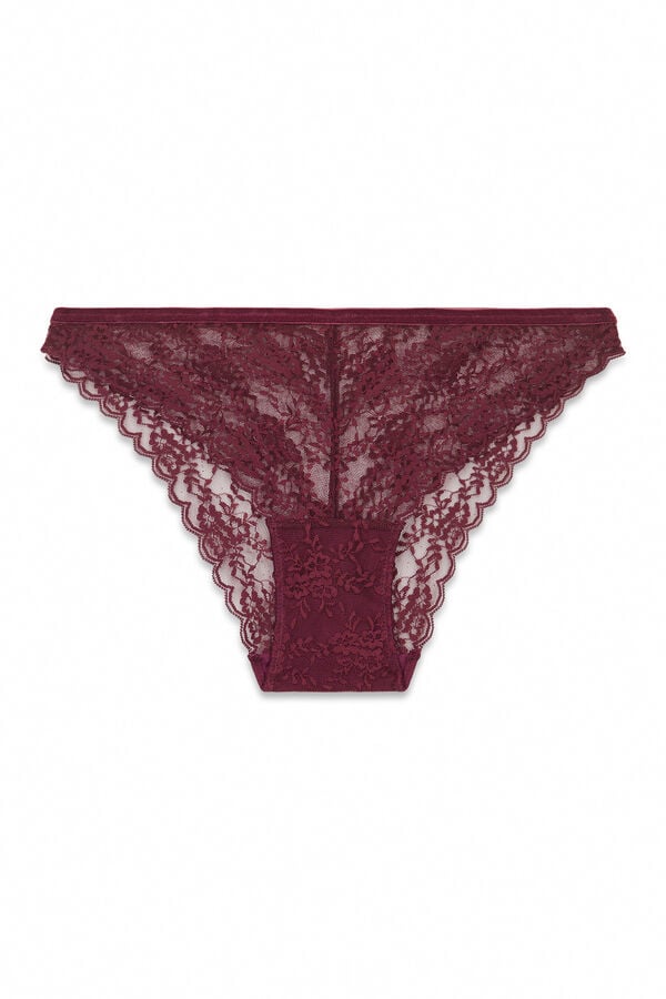 Women'secret Panty clásica de encaje burdeos púrpura