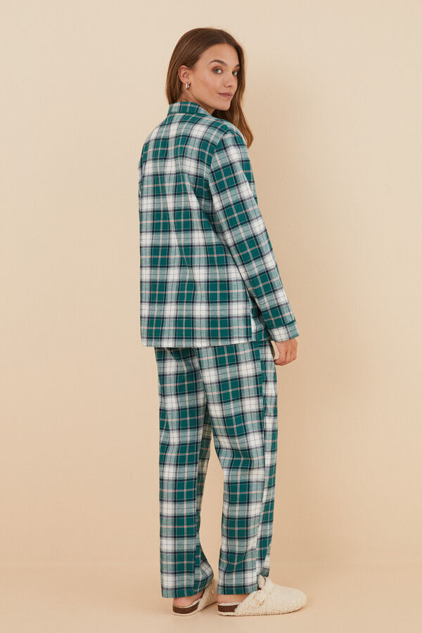 Womensecret Pijama cuadros 100% algodón verde estampado