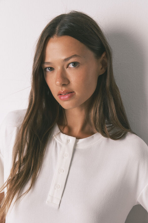 Women'secret Playera blanca holgado de manga corta blanco