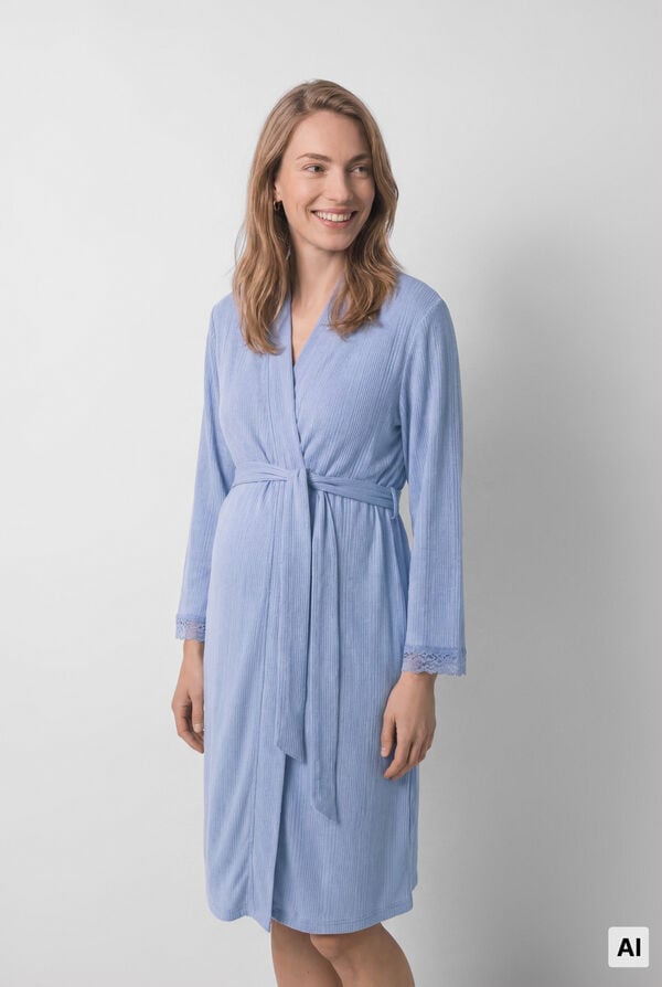 Women'secret Bata midi con cintur&oacute;n azul azul