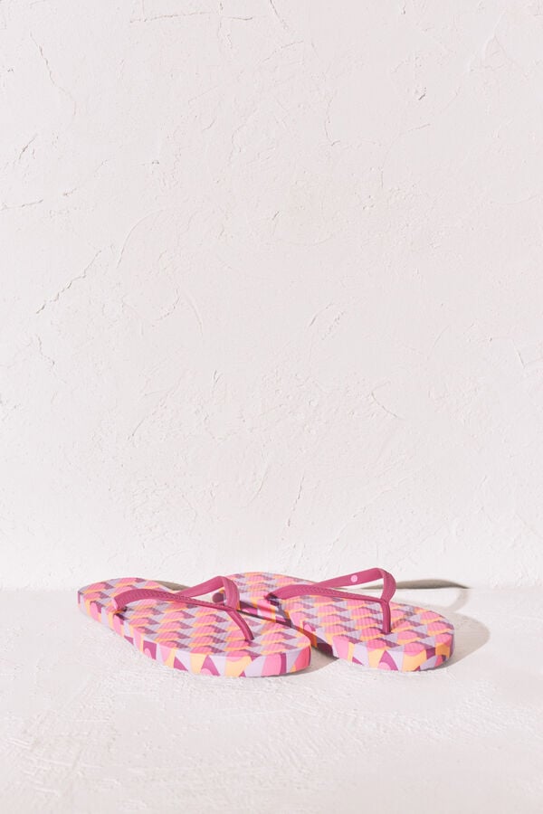 Women'secret Chanclas de dedo con estampado geom&eacute;trico rosa rosa
