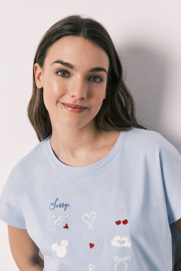 Women'secret Pijama larga manga corta de algod&oacute;n Mickey azul