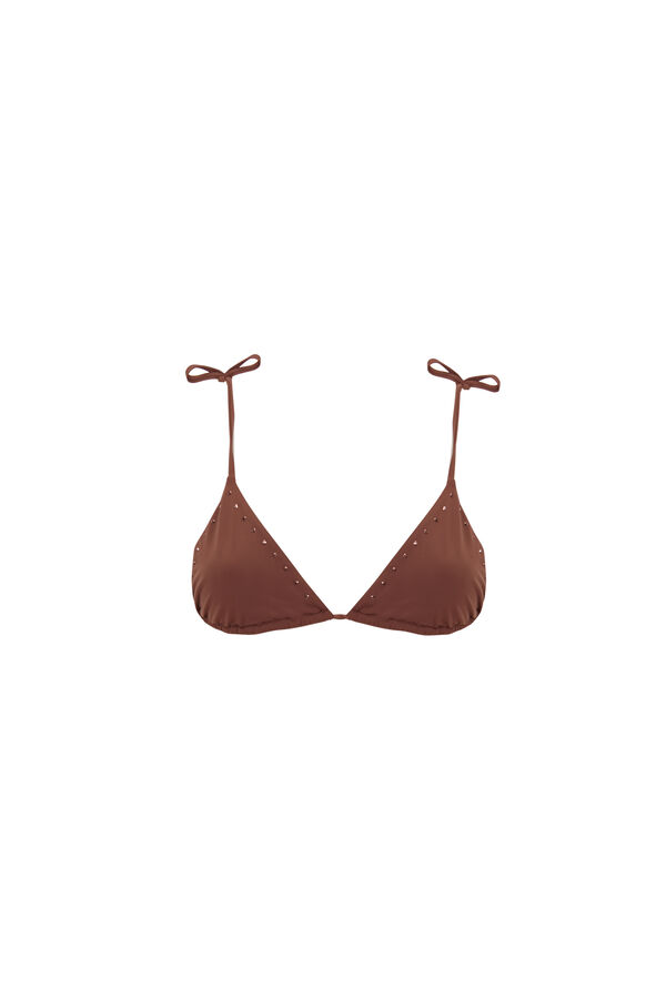 Womensecret Top de bikini triangular marrón con pedrería brillante café