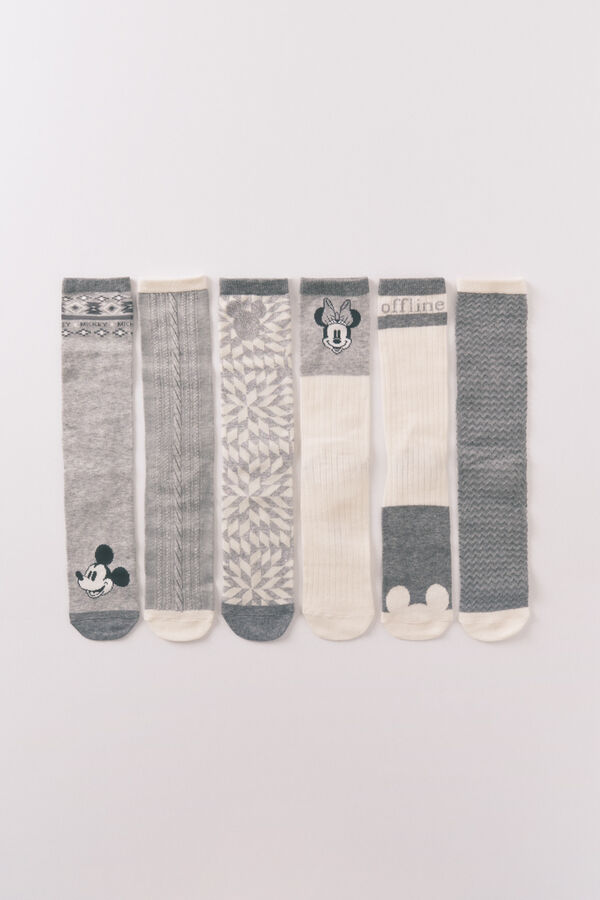 Women'secret Pack de 6 calcetines largos de algodón con Minnie y Mickey   gris