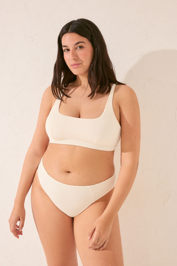Womensecret Panty de bikini ancha de canalé crema marfil