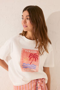Womensecret Playera boxy 100% algodón blanca marfil