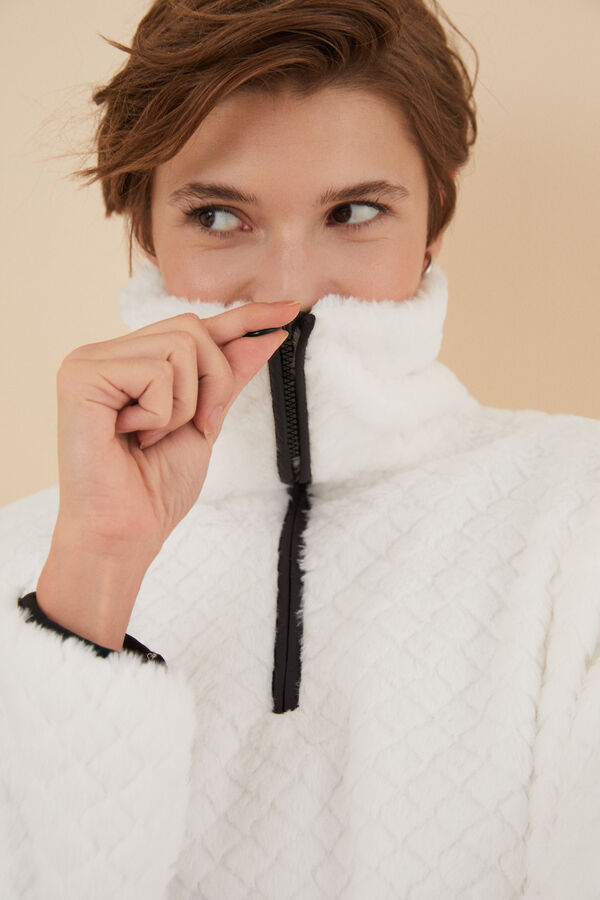 Womensecret Sudadera pelo esponjoso blanco marfil