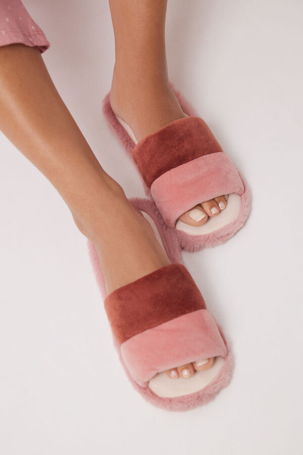 Womensecret Pantuflas abiertas Snoopy rosa café