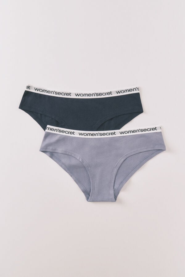 Women'secret Pack de panties brasileñas anchas con logo de algodón  azul