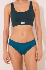 Womensecret Panty brasileño verde oscuro con detalle de encaje verde