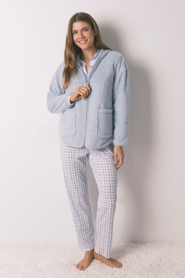 Women'secret Bata corta tejido pelo azul lurex azul