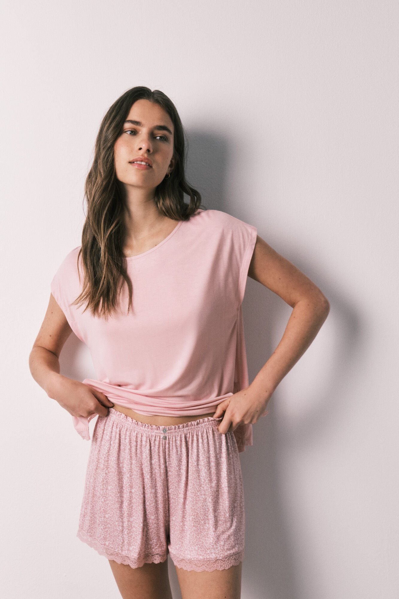 Women'secret Pijama corta de viscosa con estampado animal print rosa