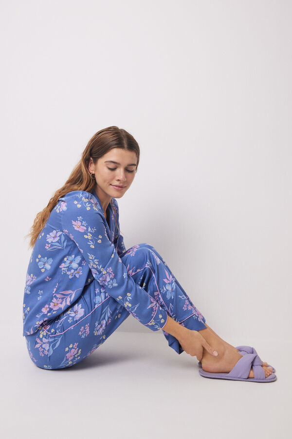 Womensecret Pijama camisera soft touch azul flores azul