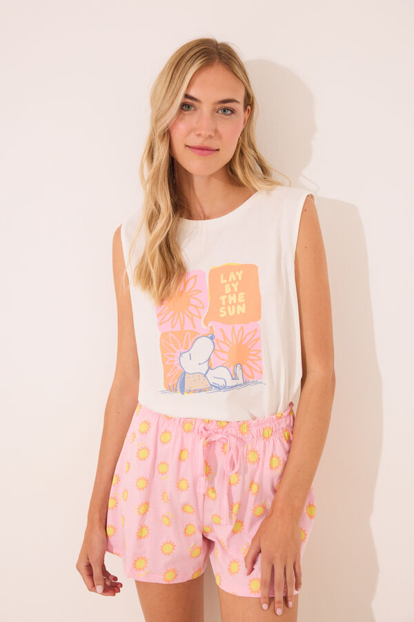 Womensecret Pijama corta suelas de Snoopy  marfil