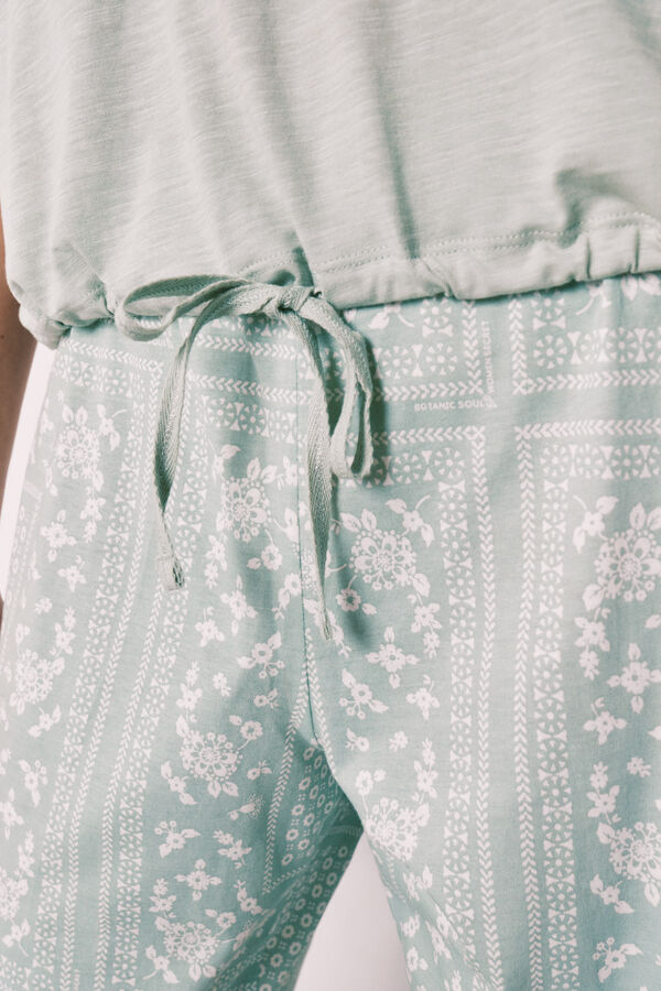Women'secret Pijama larga de algod&oacute;n con estampado bandana verde verde