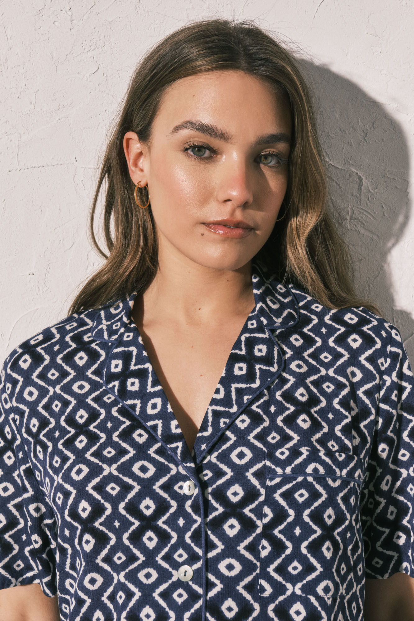Women'secret Pijama larga camisera estampada azul