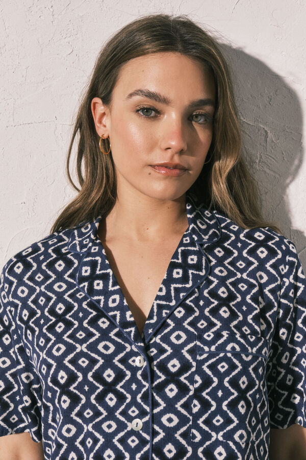 Women'secret Pijama larga camisera estampada azul estampado