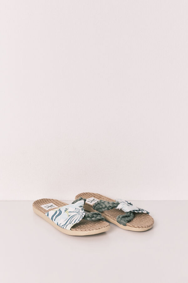 Women'secret Sandalias de tiras trenzadas y estampadas kaki