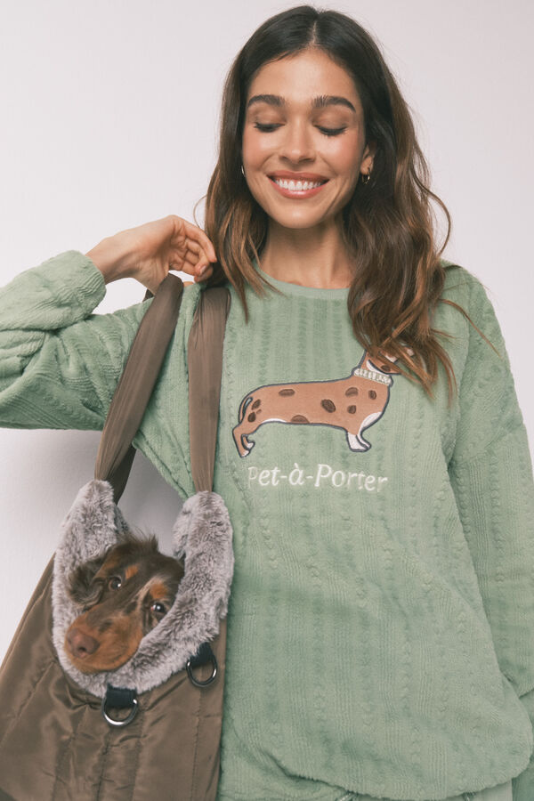 Women'secret Pijama larga polar verde verde