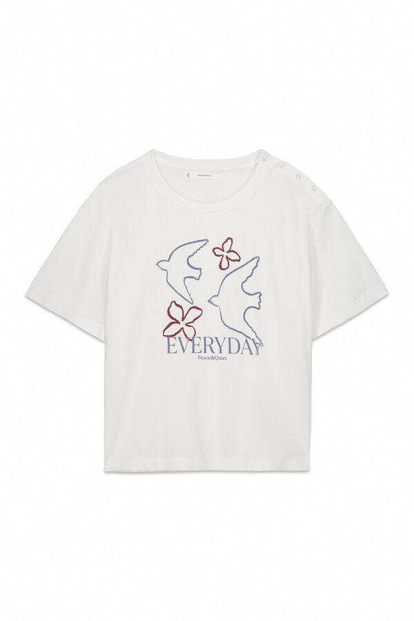 Women'secret Playera manga corta de 100% algod&oacute;n blanca marfil