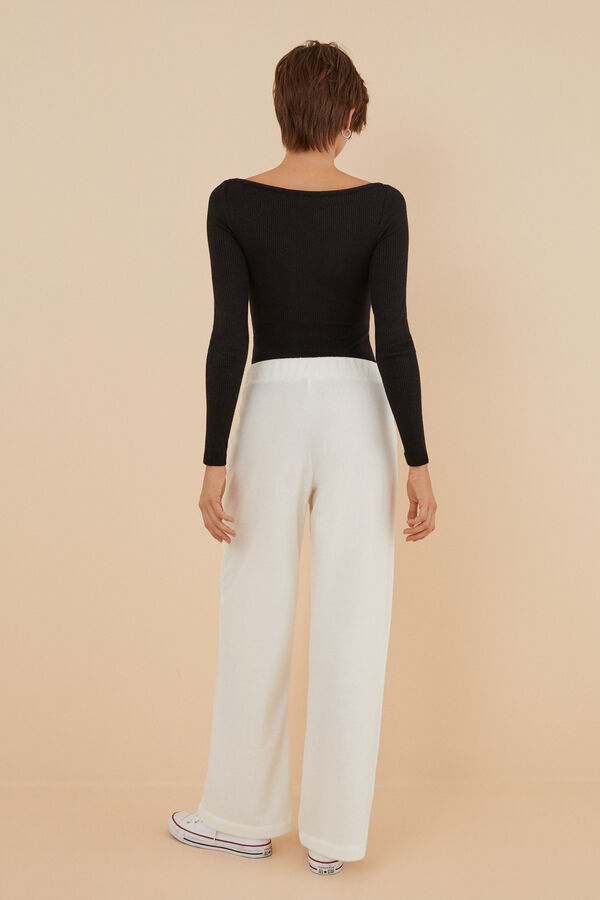 Womensecret Pantalón largo ancho pana marfil marfil