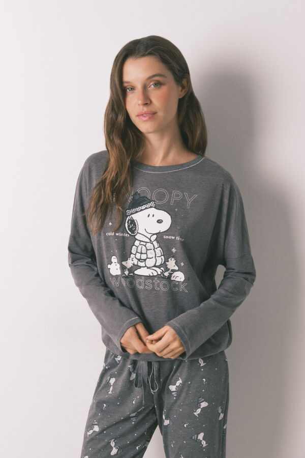Women'secret Pijama larga de Snoopy 100% algodón gris
