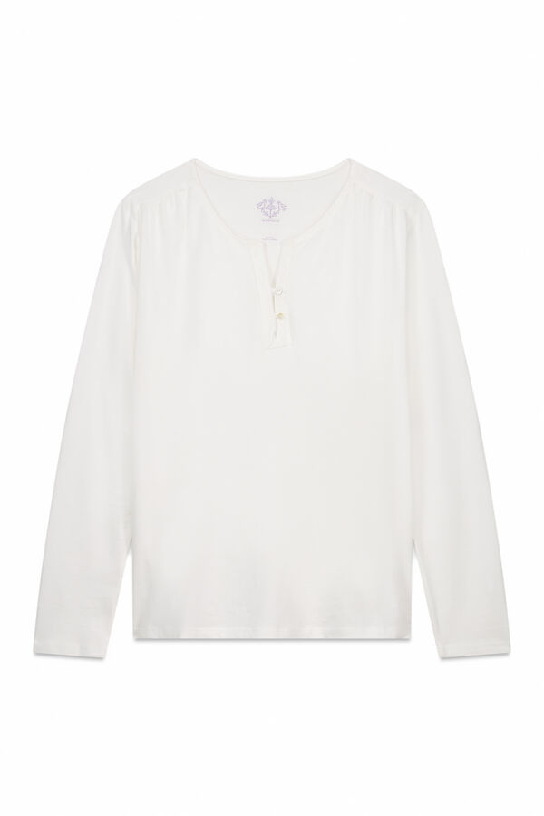 Women'secret Playera blanca de manga larga 100% algodón marfil
